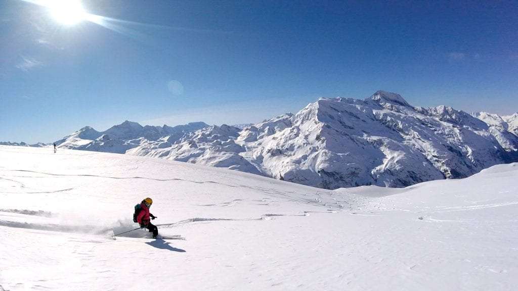 Powder Skiing Of La Rocher De La Davies, Tignes area